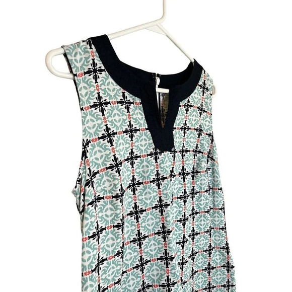 Talbots Dress Sz 4 Morrocan Tile Linen Cotton Sheath Sleeveless Navy Aqua Coral - Picture 4 of 11